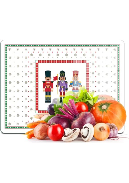 Cam Kesme Tahtası ve Sunumluk Yılbaşı Fındıkkıran Desenli 20X30 cm