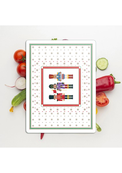 Cam Kesme Tahtası ve Sunumluk Yılbaşı Fındıkkıran Desenli 20X30 cm modelleri