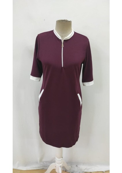 Kadın Kısa Kollu Yakadan Fermuarlı Cepli Yandan Yırtmaçlı Viskon Elbise fırsatları