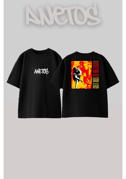 Guns N' Roses 6 Tasarım Sırt Baskılı Pamuk Siyah Oversize T-Shirt