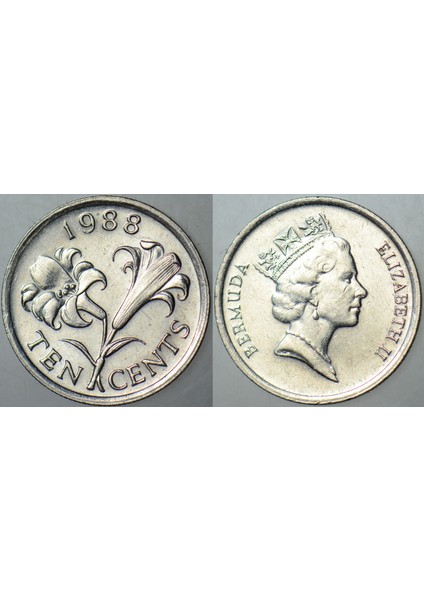 Bermuda 10 Cent 1988 Bermuda Zambağı Temalı. Kraliçe Iı. Elizabeth. Çilaltı