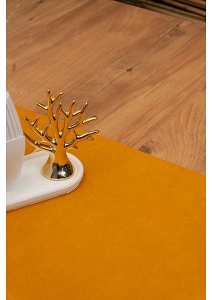 Doku | Kadife Dokulu Tatlı Hardal Runner 135 x 40 modelleri