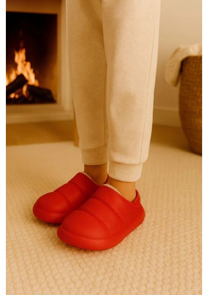 Peluş Içi Yünlü Kışlık Panduf Kırmızı Çocuk Ev Terliği