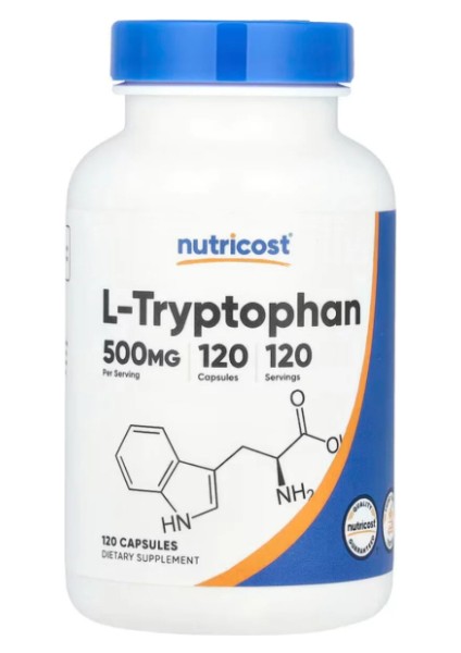 L-Tryptophan 500MG, 120 Capsules - With Bioperine, Gluten Free, Non-Gmo