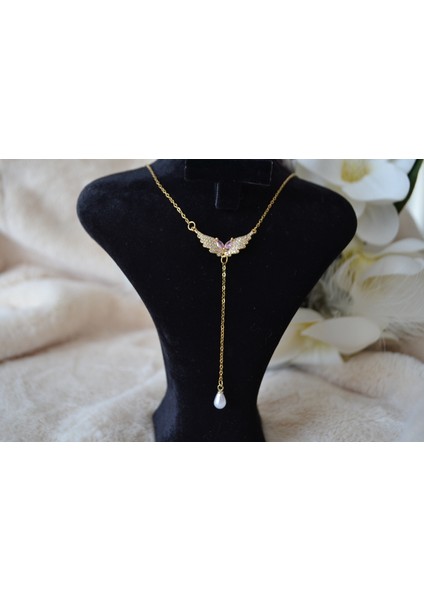 Kanat Detaylı Gold Çelik Y Kolye