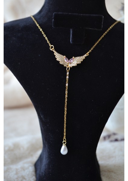 Kanat Detaylı Gold Çelik Y Kolye modelleri