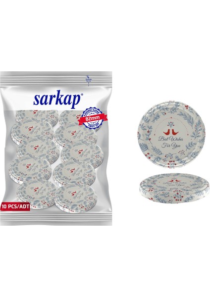 Hijyenik Paketli 10 Adet Kavanoz Kapağı – Yılbaşı Seri – Best Wishes 82 mm