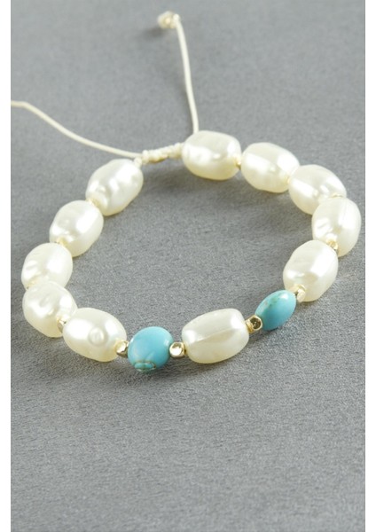 Turkuaz Taşlı Inci Bileklik