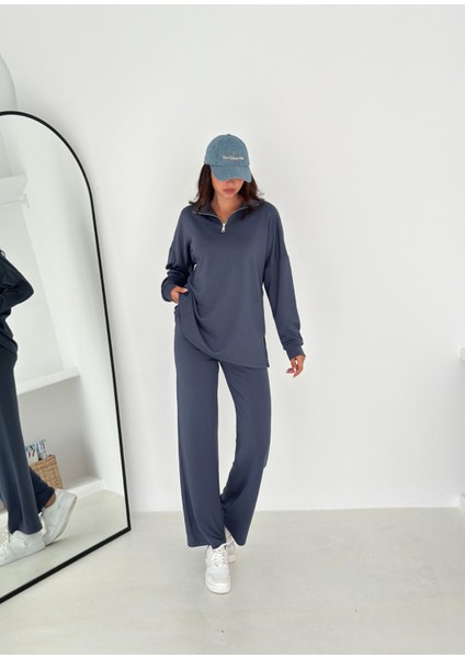 Kadın Fermuarlı Rahat Kesim 2'li Eşofman Takımı - Günlük ve Şık Kombin