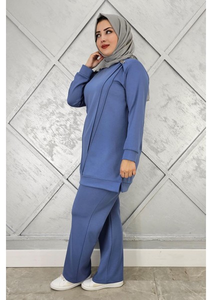 Kadın Düğme Detaylı Nervür Dikim Tesettür Takım