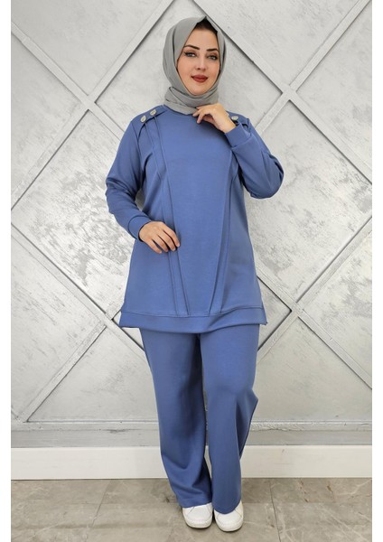 Kadın Düğme Detaylı Nervür Dikim Tesettür Takım modelleri