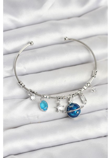 Zarif Bilekler Için Silver Pirinç Gezegen Charmlı Kadın Bileklik