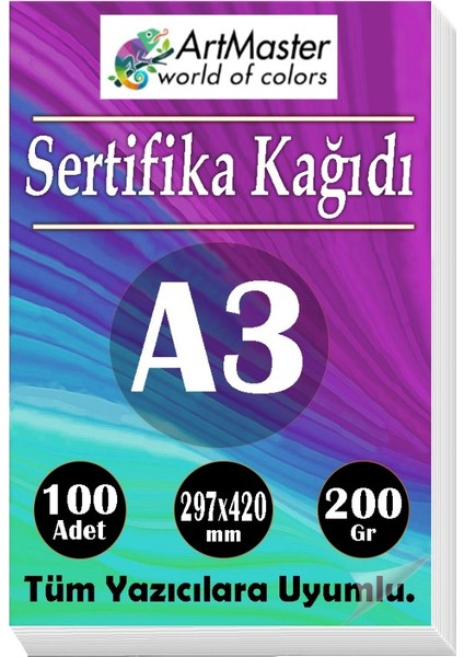 A3 Sertifika Kağıdı 100 Adet 200 Gram Kalın Fotokopi Kağıdı Tüm Yazıcılara Uyumlu 29.7X42 cm Kalın Baskı Kağıdı