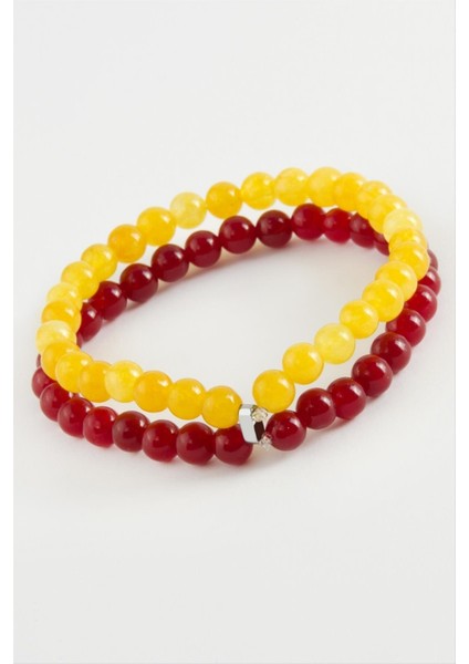Sarı Kırmızı Doğaltaş Bileklik 6 mm