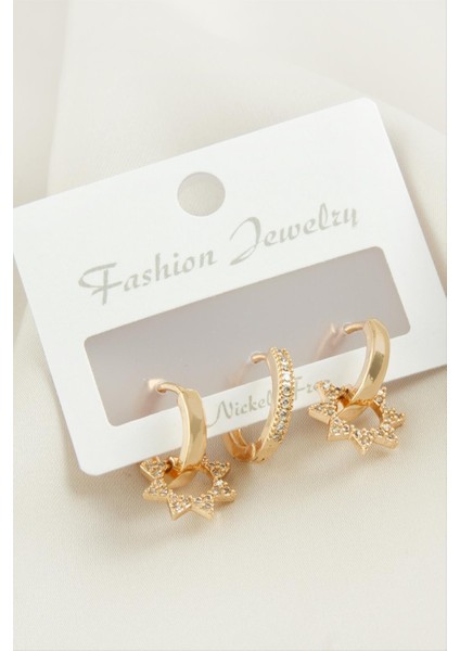 3 Adet Yıldız Zirkon Taşlı Küpe