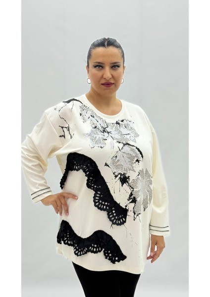 Büyük Beden Viskon Taşlı Uzun Kol Oversize Kadın Bluz fiyatları