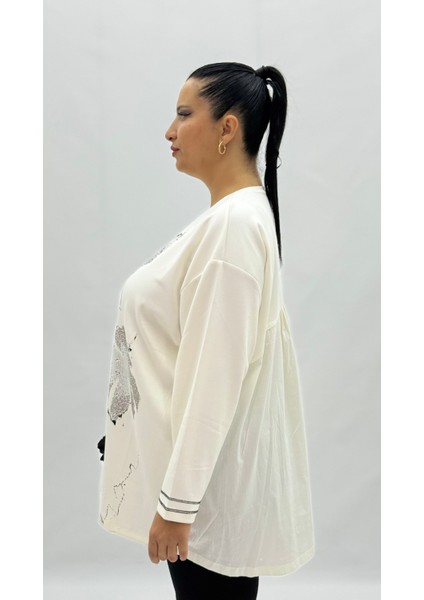 Büyük Beden Viskon Taşlı Uzun Kol Oversize Kadın Bluz modelleri
