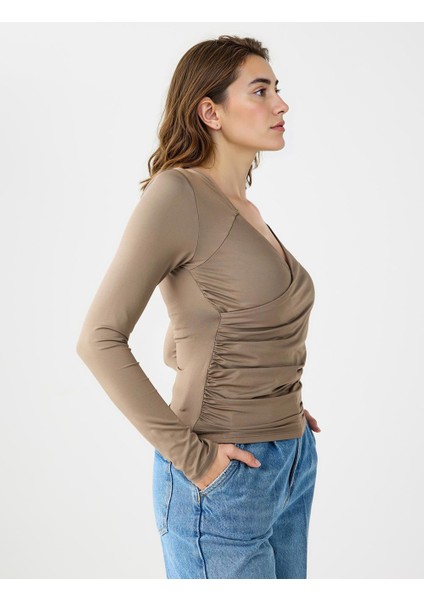 Vizon Dar Kesim Asimetrik Yaka Uzun Kollu Örme Bluz fırsatları