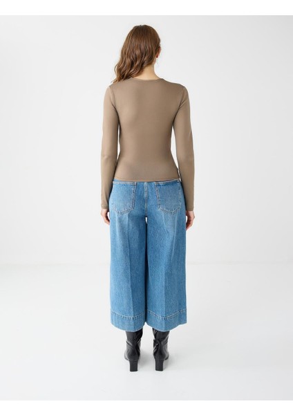 Vizon Dar Kesim Asimetrik Yaka Uzun Kollu Örme Bluz indirimleri