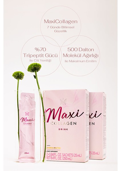 Maxi Collagen, Maxi Kolajen 7 Günde Etkili Tripeptit Kolajen, Hyaluronik Asit, Seramid (20 Şase)