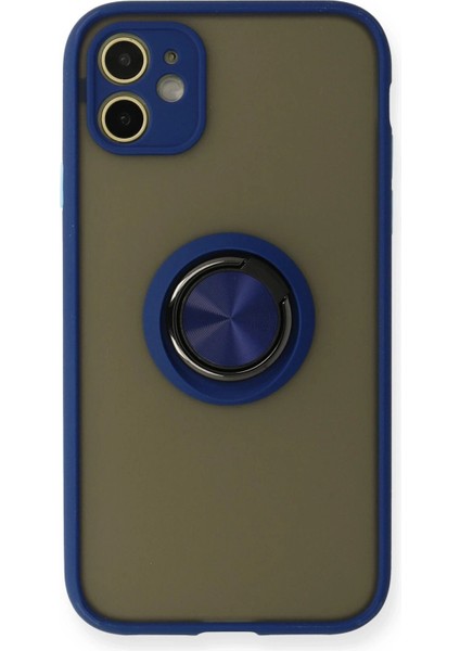 iPhone 11 Kılıf Montreal Yüzüklü Silikon Kapak - Lacivert - MRS7244-6565