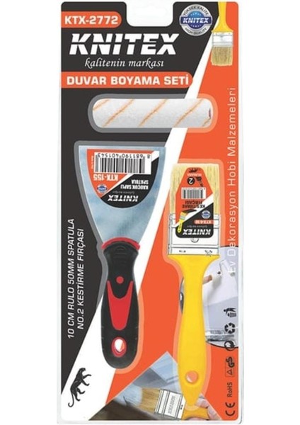 Ev Dekorasyonu ve Boyama Seti – 10CM Rulo, 50MM Spatula, No:2 Kestirme Fırçası