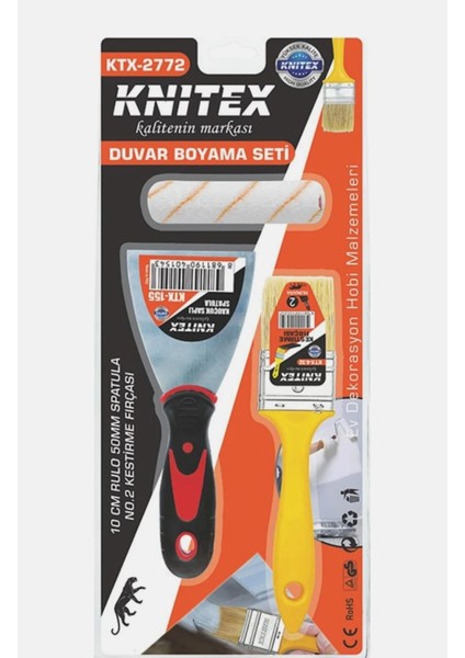 Ev Dekorasyonu ve Boyama Seti – 10CM Rulo, 50MM Spatula, No:2 Kestirme Fırçası fiyatları