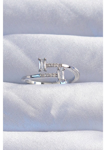 bulurum pirinç gümüş renk zirkon taşlı geometrik ayarlanabilir yüzük