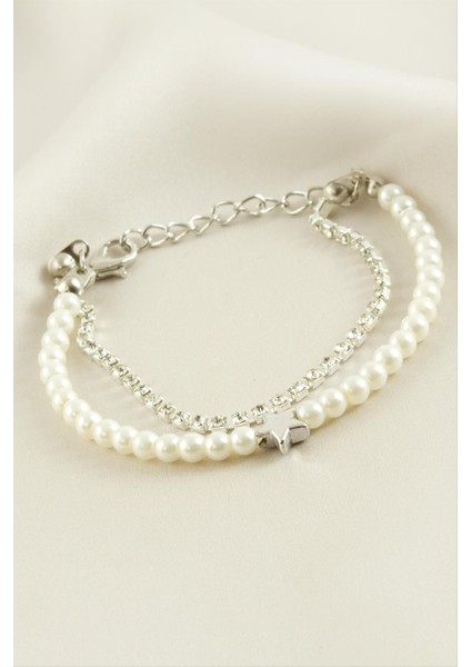 Xmpdby Yıldız Şerit Taşlı Inci Bileklik-Sarı