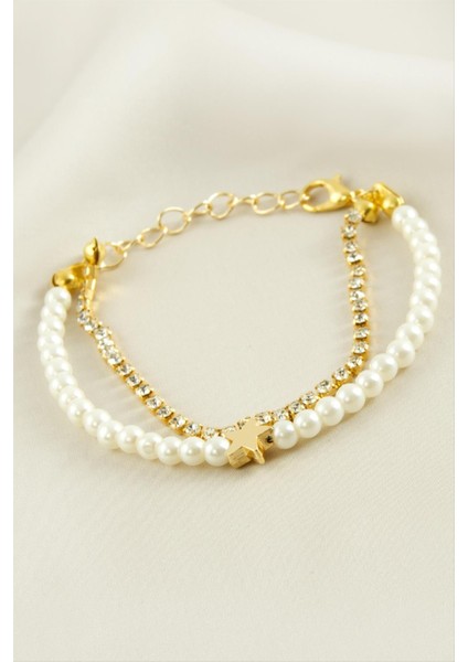 Xmpdby Yıldız Şerit Taşlı Inci Bileklik-Sarı fiyatları