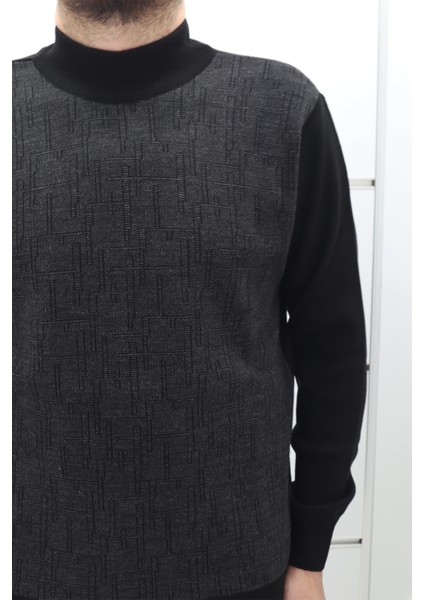 Fistan Store Erkek Siyah Desenli Spor Kesim Rahat Kalıp Yarım Balıkçı Yaka Kışlık Yünlü Kazak fiyatları