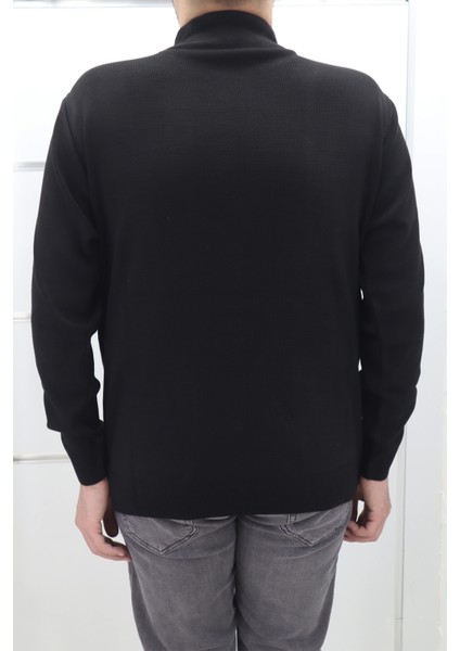 Fistan Store Erkek Siyah Desenli Spor Kesim Rahat Kalıp Yarım Balıkçı Yaka Kışlık Yünlü Kazak modelleri