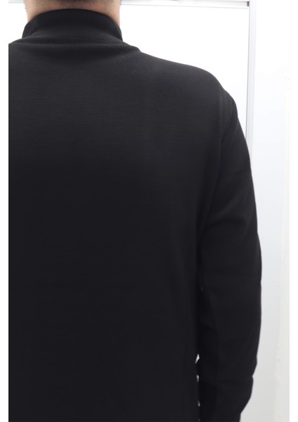 Fistan Store Erkek Siyah Desenli Spor Kesim Rahat Kalıp Yarım Balıkçı Yaka Kışlık Yünlü Kazak fırsatları