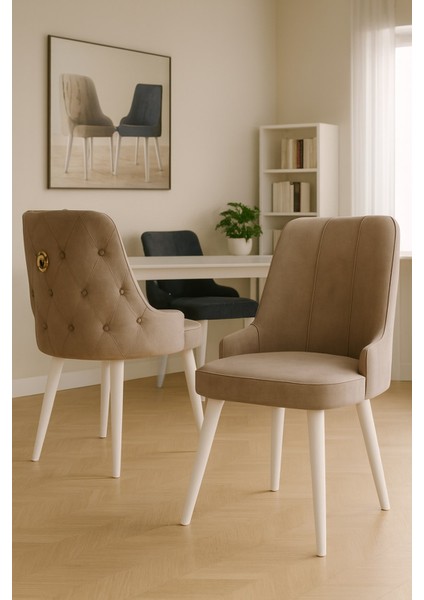 Esa 4 Adet Babyface Kumaş, Beyaz Metal Ayaklı, Mutfak ve Yemek Odası Sandalyesi