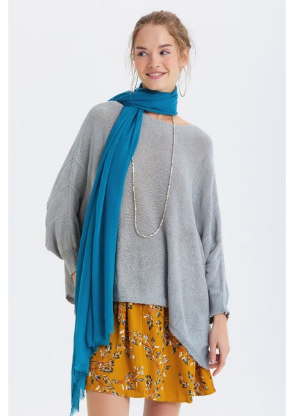 Ince Dökümlü Bambu Şal Mavi Turkuaz modelleri