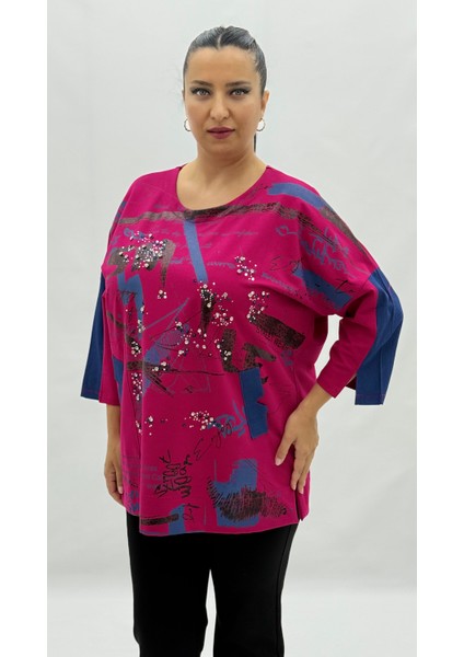 Büyük Beden Viskon Taşlı Cepli Kapri Kol Oversize Kadın Sweat fiyatları