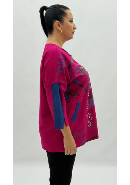 Büyük Beden Viskon Taşlı Cepli Kapri Kol Oversize Kadın Sweat indirimleri