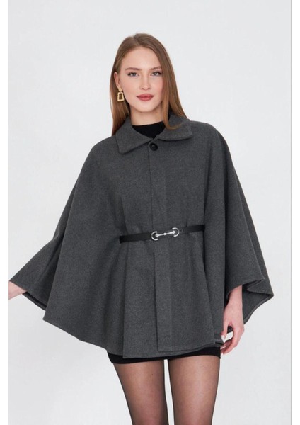 Kadın Kemerli Kaşe Panço