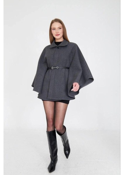 Kadın Kemerli Kaşe Panço modelleri