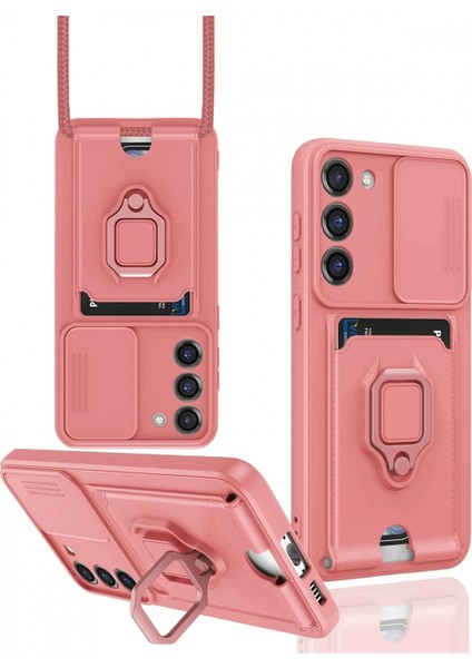 Samsung Galaxy S23 Plus Kılıf Zuma Kartvizitli Yüzüklü Silikon - Pembe (K95)