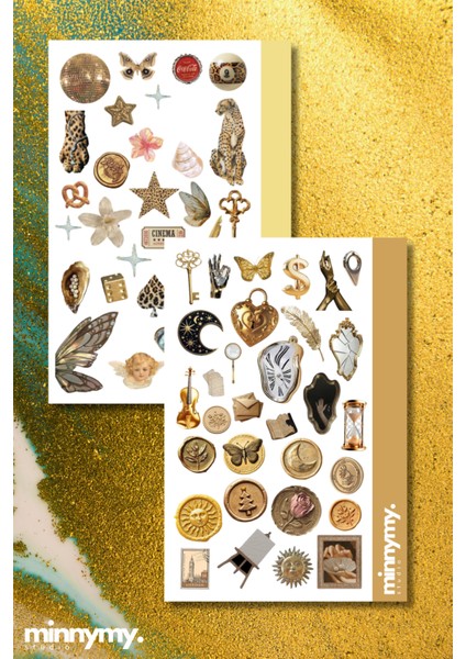 2'li Gold Collection Sticker, Çıkartma, Ajanda, Günlük, Planlayıcı, Bullet Journal ,scrapbook