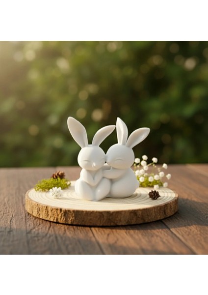 Ev Hediyesi Sevimli Tavşanlar Dekoratif Obje Biblo
