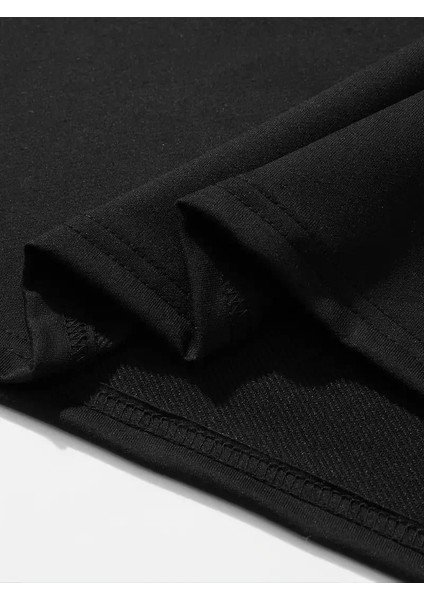 Erkek Büyük Beden Kart Baskılı Düz Renk Kısa Kollu Bisiklet Yaka Tişört Gündelik Giyim - Siyah