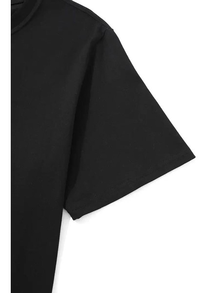 20/1 Penye Compack Uçak Baskılı Oversize Bisiklet Yaka Kısa Kol T-Shirt - Siyah fiyatları