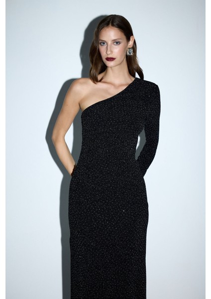 Asimetrik Örme Elbise Siyah 12444590002 fiyatları