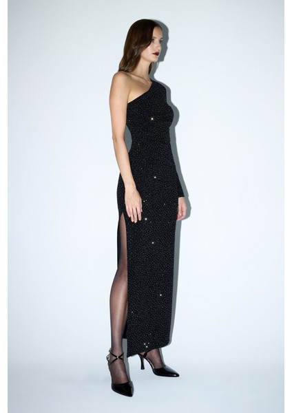 Asimetrik Örme Elbise Siyah 12444590002 fırsatları