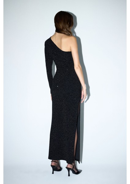 Asimetrik Örme Elbise Siyah 12444590002