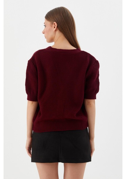 Yıldız Düğmeli Kısa Kol Hırka Bordo indirimleri