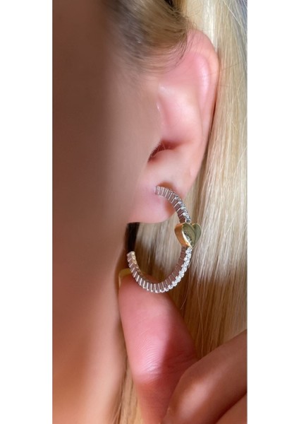 Altın Kaplama Mini Kalp Zirkon Taşlı Halka Küpe 925 Ayar Gümüş fiyatları