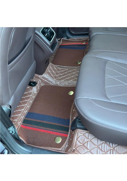 Chery Tiggo 2024 Sonrası 8 Pro Max 7 Kişilik Aracına Özel 8d Çift Katmanlı Havuzlu Paspas Takımı (Koyu Kahverengi - Çizgili) modelleri